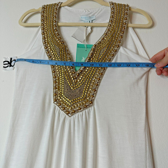 NWT Elizabeth Hurley Beach White Jemima Maxi Gold Embellished Bead Neckline Med - Picture 11 of 12